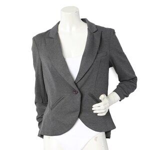 Soho Apparel Stretch Hi-Lo Blazer Jacket. Ruched Sleeves Office Workwear Grey